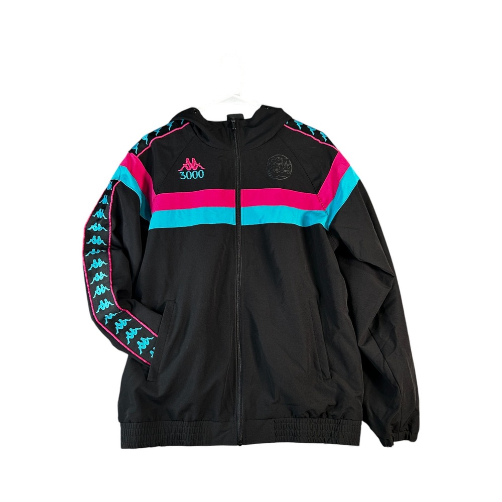 Kappa 3000 Track Jacket Black Pink Teal Mens Size Medium Full Zip Hooded